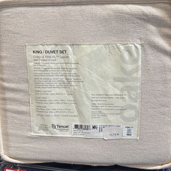 OAKE Reversible Cotton Tencel 3-Pc. Duvet Cover Set, Light Blue/Navy, King - Picture 3 of 4